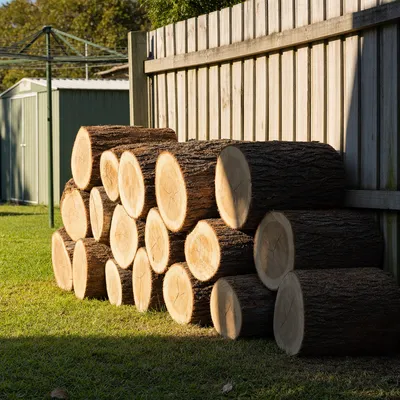 Logs cut and stacked for firewood, Ballarat